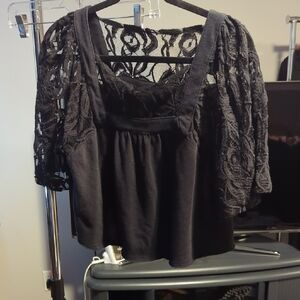 We The Free Black Lace Blouse
